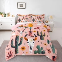 Feelyou Tribal Sheep Skull Queen Comforter Set, Western Cactus Bedding Comforter Set, 3pcs