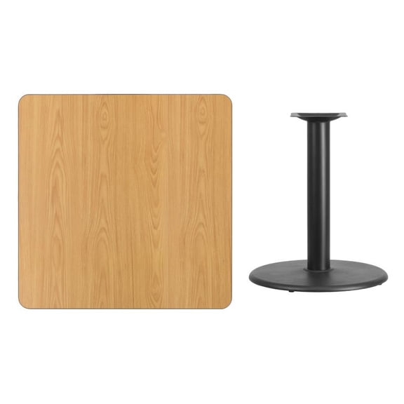 36" Square Natural Laminate Table Top With Table Height Round Base - Table Height Restaurant Table