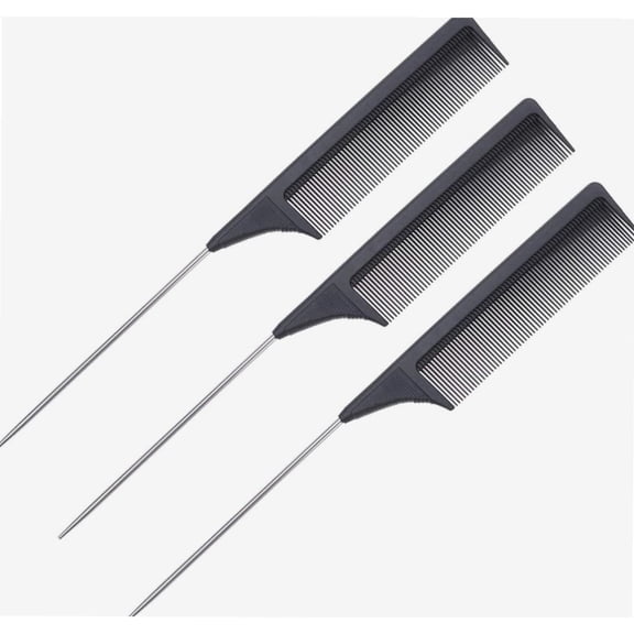 3pcs Hair Combs Metal Sharp Tail Long Handle Hair Comb Hairdressing Tool for Men Women