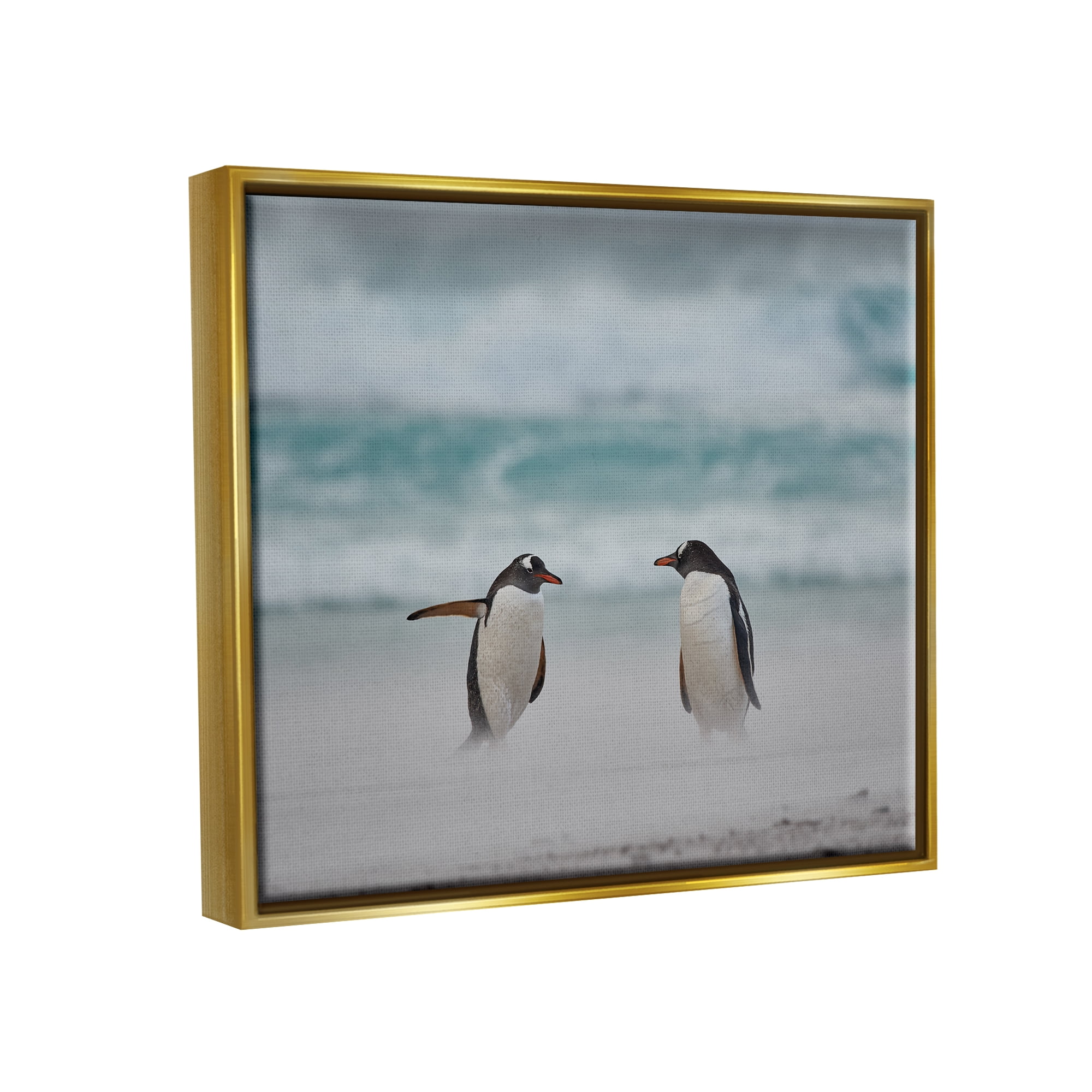 Stupell Industries Penguins on Arctic Beach Animals & Insects Photography Gold Floater Framed Canvas Art Print Wall Art, 21 x 17