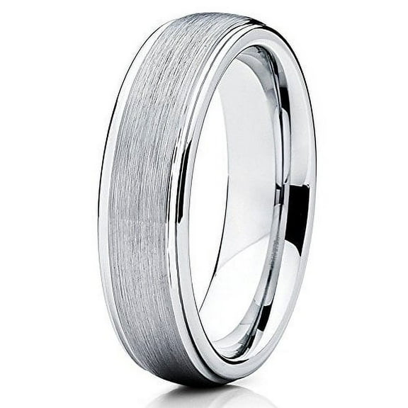 Tungsten Wedding Band 6mm Tungsten Silver Tungsten Ring Brushed Dome Men & Women Comfort Fit