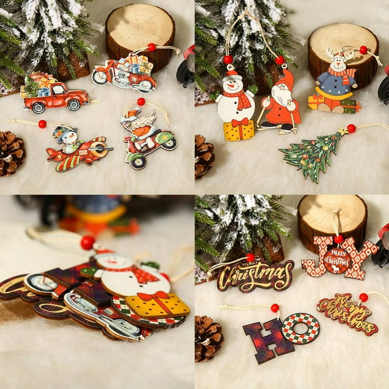 12 Pcs DIY Christmas Village Houses Wooden Crafts Rustic Christmas Houses  Christmas Village Collection Farmhouse Indoor Room Table Decor, Art and