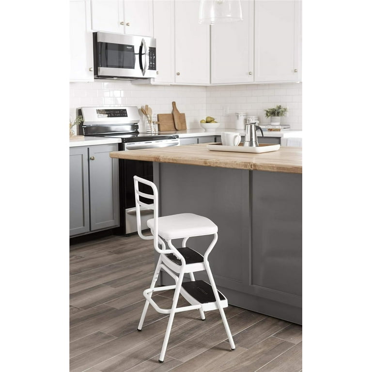 Cosco Retro Counter Chair Step Stool with Lift up Seat White