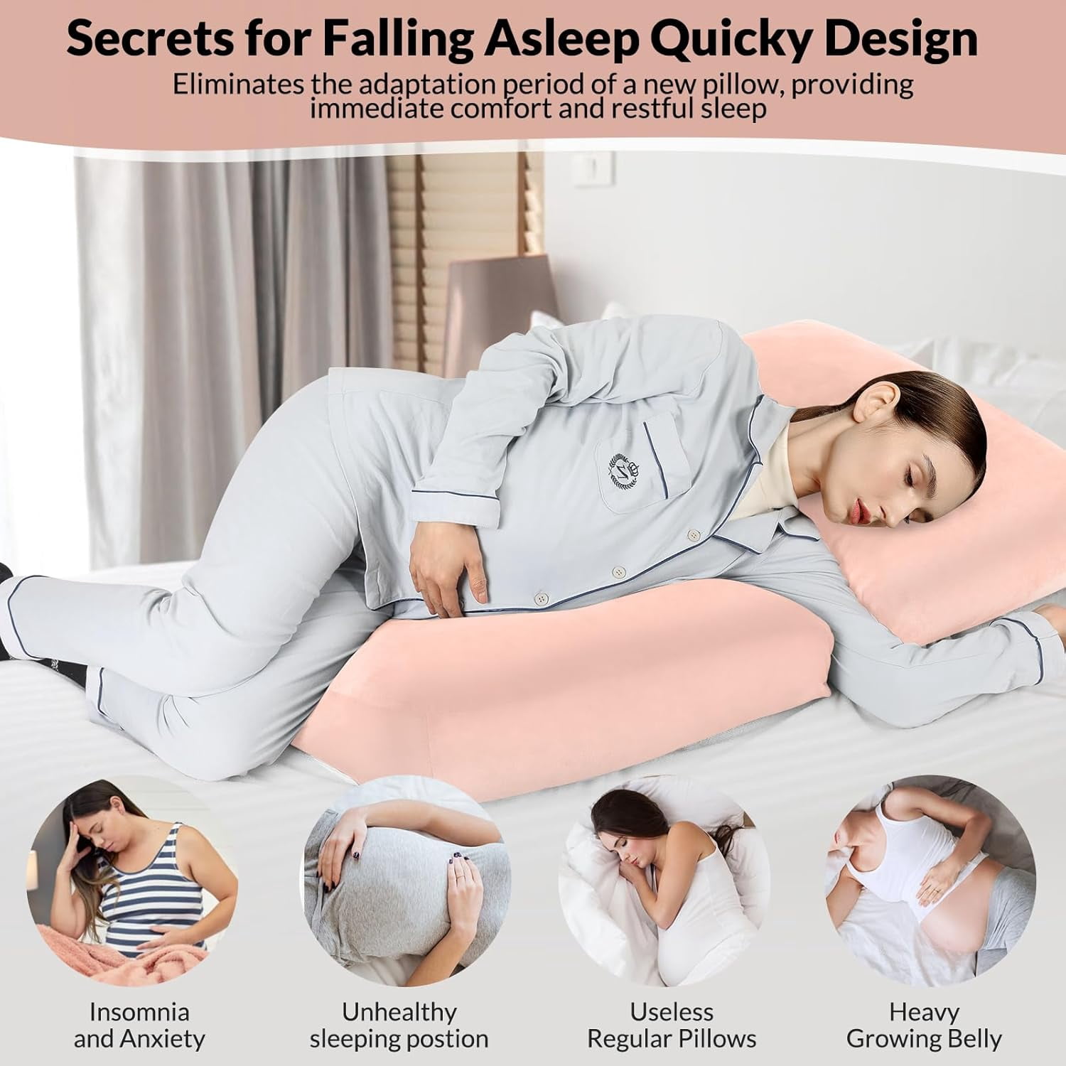 Pregnancy Pillows for Sleeping, 45.3 Inch Pregnancy Massage Pillow Full Body Pillow with Removable Cover - Support for Back, Legs, Belly, HIPS for Pregnant Women(Pink)