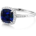 thumbnail image 3 of Gems Jewels 14K White Gold Plated 2 Ct Cushion Cut Sapphire Halo Christmas Wedding Engagement Thanksgiving Ring 925 Sterling Silver For Women's -5.5, 3 of 3