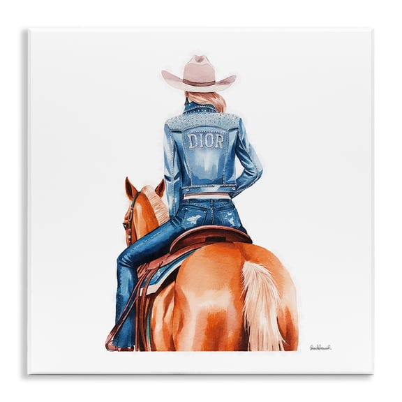 Stupell Industries Glitzy Cowgirl & Horse People Painting Unframed Art Print Wall Art, 12 x 12
