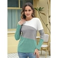 thumbnail image 4 of Women'S Color Block Tops Casual Long Sleeve Tunic Round Neck Pullover Shirts White & Green S, 4 of 6
