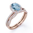 thumbnail image 4 of JeenMata Pave Halo Setting 1.75 Carat Oval Cut Light Blue Created Aquamarine And Moissanite Infinity Twisted Shank Bridal Set in 18K Rose Gold Plating over Silver, 4 of 6