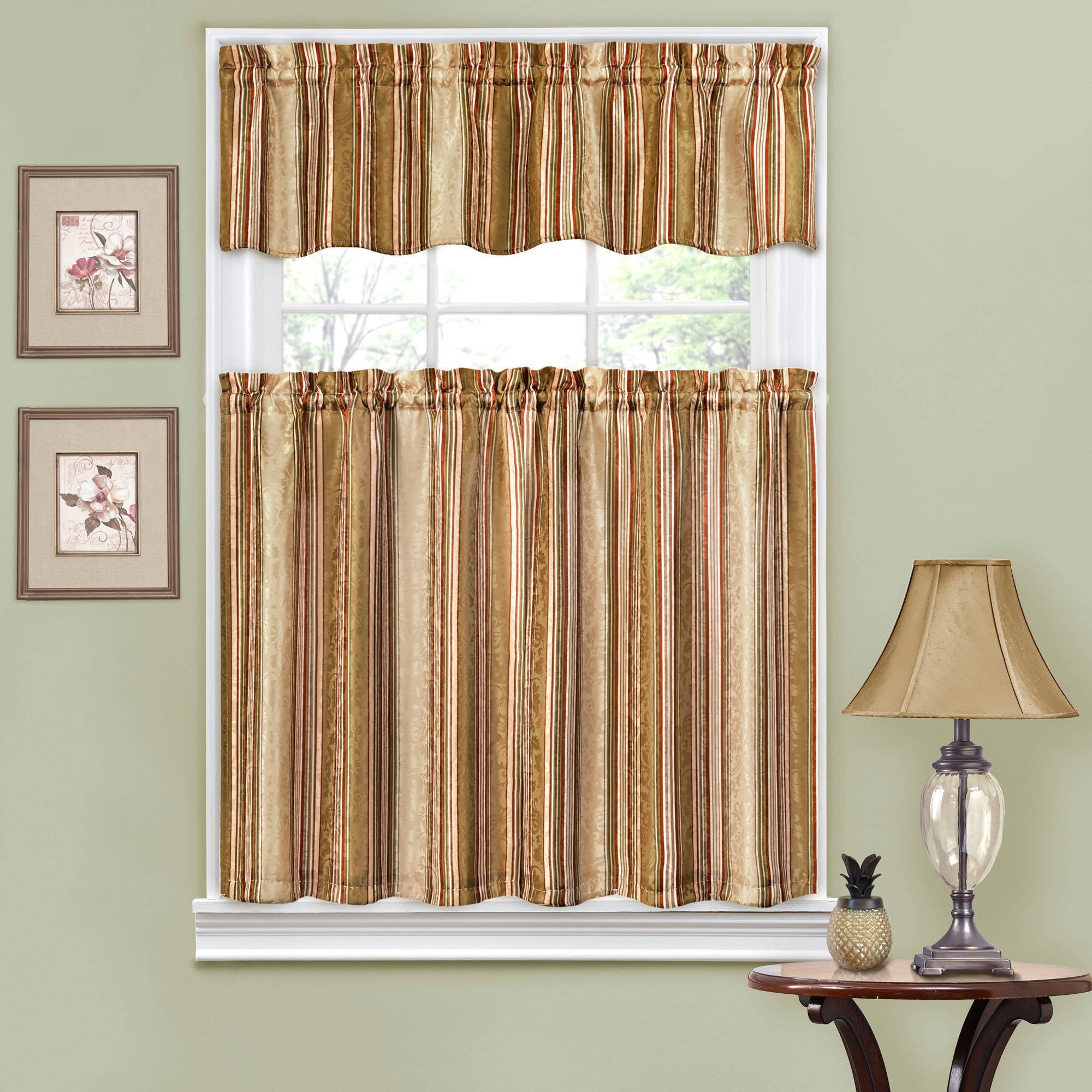 Traditions By Waverly Stripe Ensemble Kitchen Curtain And Valance