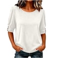 thumbnail image 2 of Naotn Half Short -Sleeve Shirts for Women Summer Casual Loose Fit Crew Neck Tops Trendy Beach Holiday Button Blouses, 2 of 8