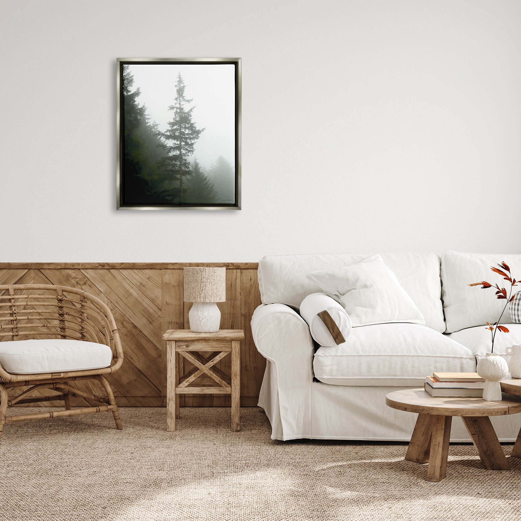 Stupell Industries Majestic Pine Foggy Forest Photograph Luster Gray Floating Framed Canvas Print Wall Art, Design by Debra Van Swearingen