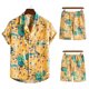 thumbnail image 2 of Conjunto casual de blusa y pantalones de playa de manga corta con estampado de botones para hombre Pompotops  oipoqjl35418, 2 of 3