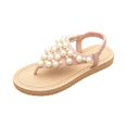 thumbnail image 2 of Samdudou Flat Sandals for Women Open Toe Slingback Slip On Shoes Elegant Faux Pearl Embellished Elastic Ankle Strap Bohemian Summer Vacation Seaside Footwear, 2 of 5