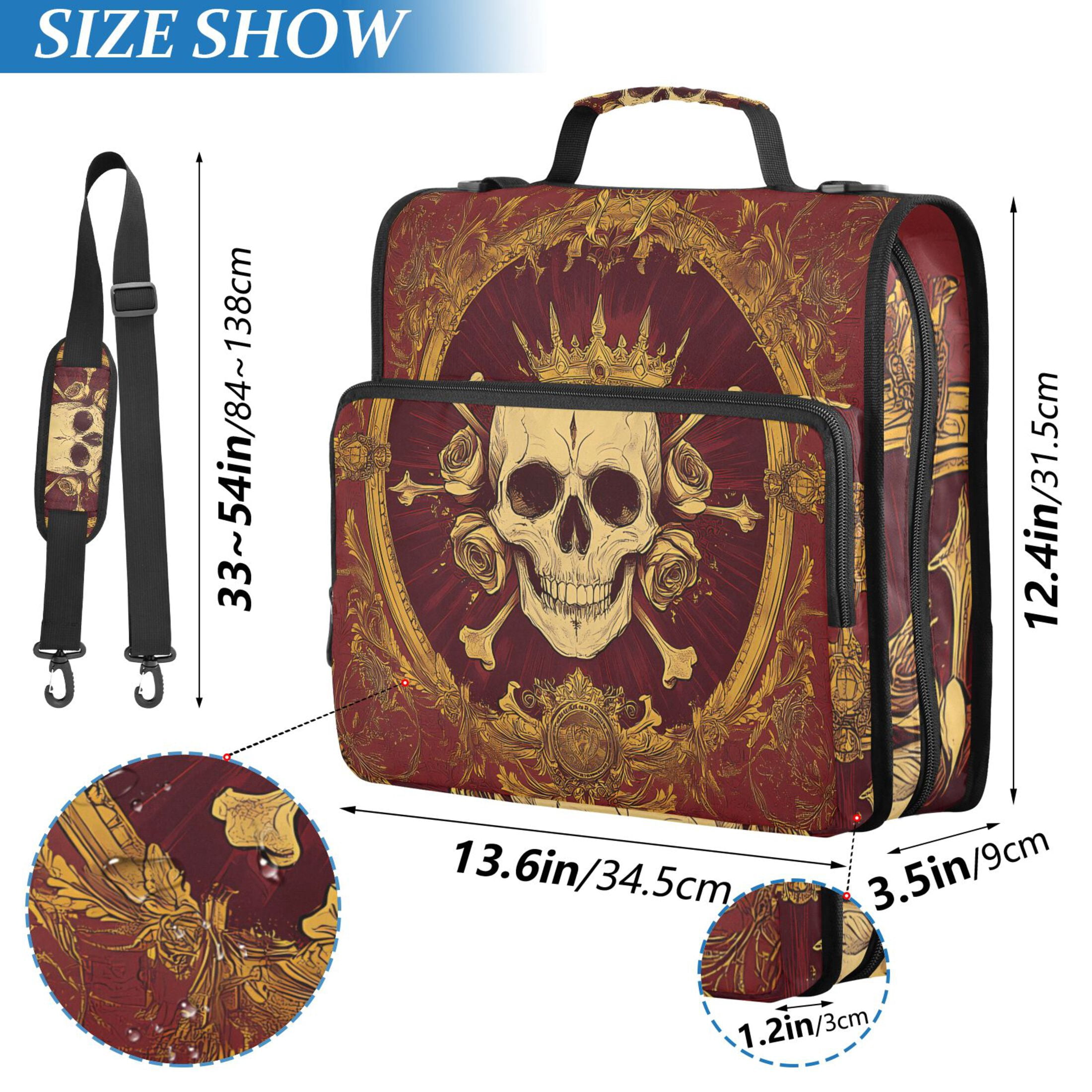 3 Ring Zipper Binder with Shoulder Strap Waterproof Trapper Keeper 2 Inch D-Ring 500 Sheets Capacity Medieval Skeleton