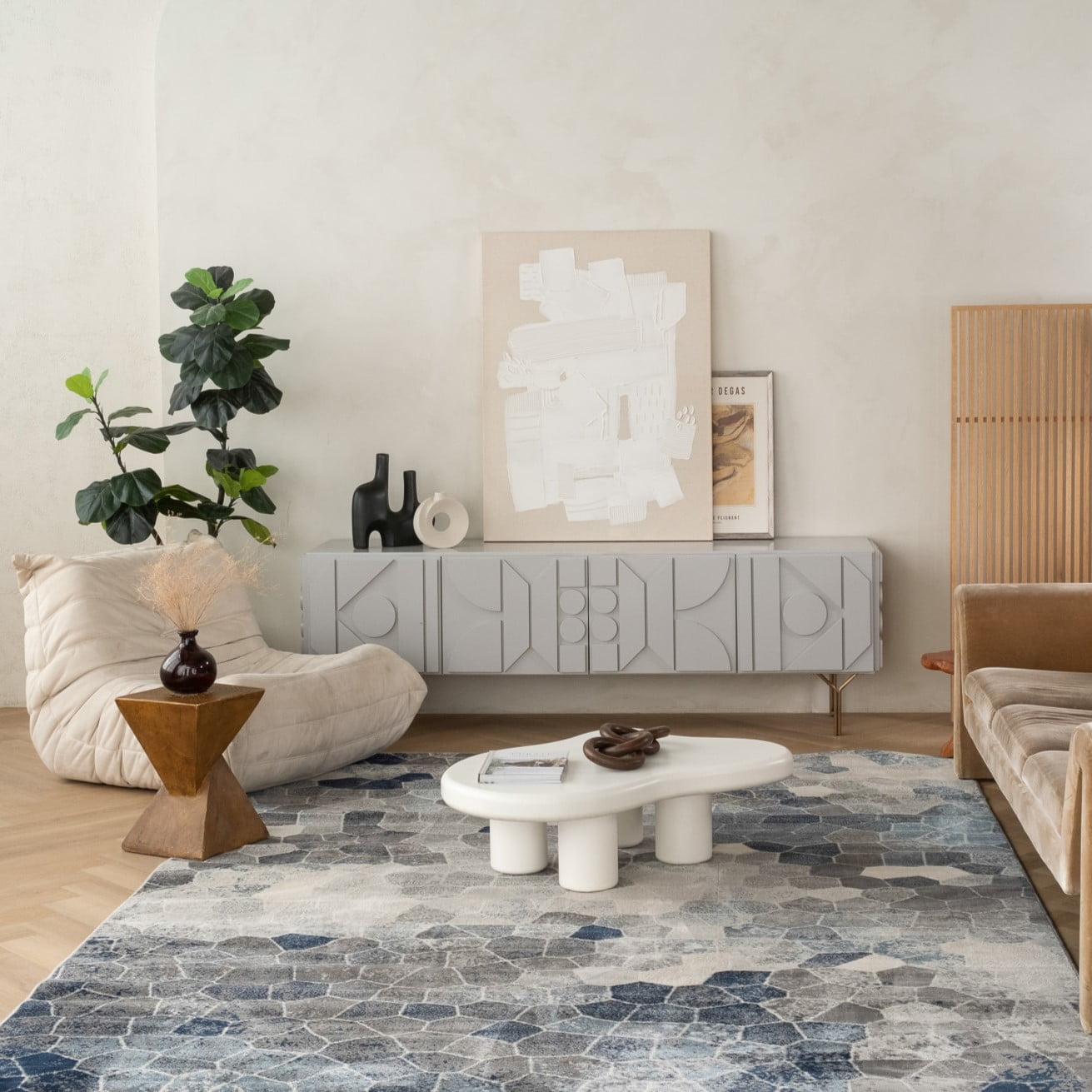 Tapis d'intérieur géométrique Rug Branch Havana 2' x 7' (taille exacte : 2'3" x 7'), gris beige, contemporain - Entrée, couloir, salle de bain et cuisine