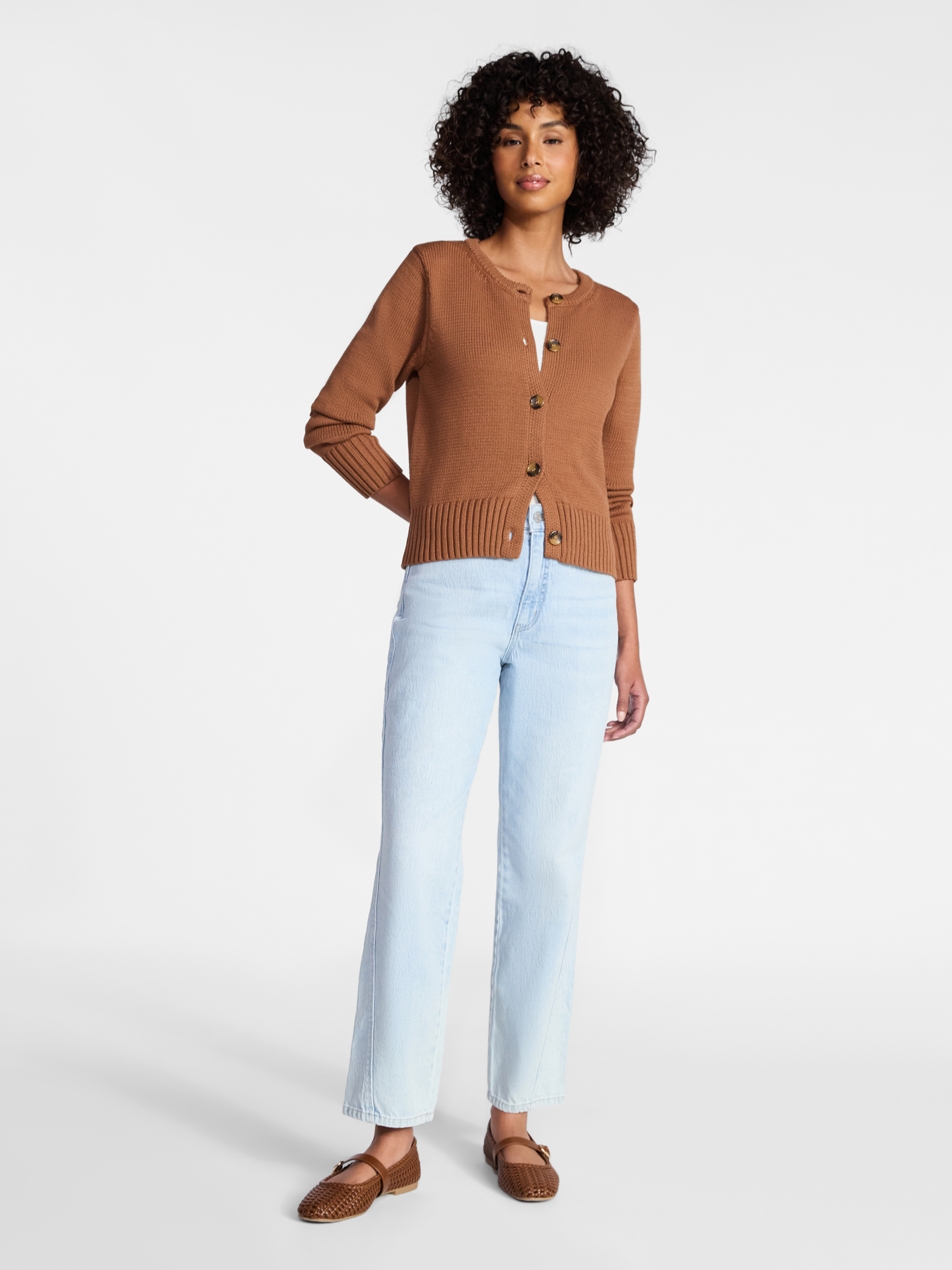 Time and Tru Women's Button Front Cardigan Sweater, Midweight, Sizes XS-XXXL