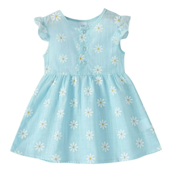 Dresses For Girls Sleeveless Floral Prints Princess Dress Dance Party Dresses Baby Dress Light Blue 9 Months-12 Months