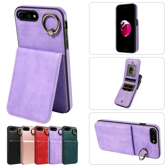TECH CIRCLE For iPhone 8 Plus/7  Wallet Case with Card Holder, Thin Slim PU Leather Finger Ring Kickstand Shockproof Protective Magnetic Women Men Phone Cover for Apple iPhone 8 Plus/7 Plus 5.5,Purple