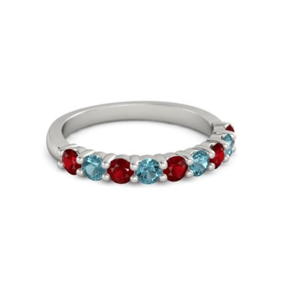 925 Sterling Silver Round 2.50 MM Ruby London Blue Topaz Eternity Women Ring