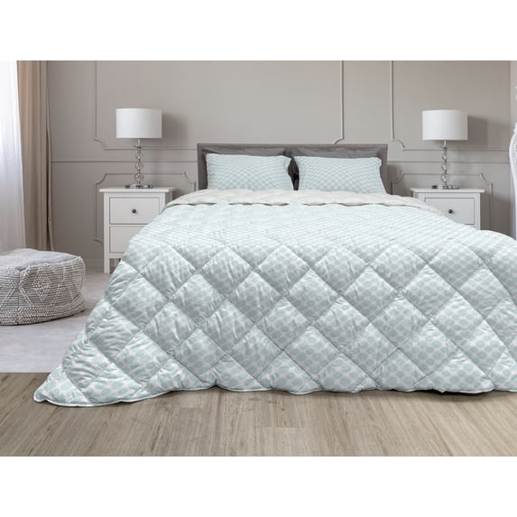 Pale Blue Comforter & Sham Bedding Set, Elliptical Shapes with Star Like Inside Wavy Bold Chain Pattern, 3 pcs Duvet Set Microfiber Filling Quilt, 5 Sizes, Pale Blue White, by Ambesonne