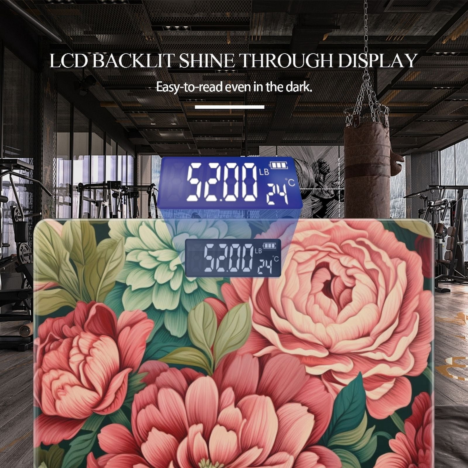 Bathroom Scale, Highly Accurate Digital Body Scale,Precisely Measures Weight up to 400 lbs-Vintage Floral Pattern With Large Peonies And Chrysanthemums