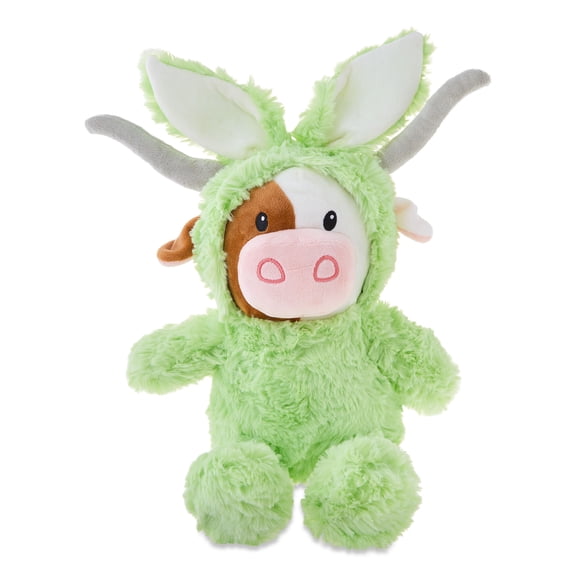 Longhorn Cow Plush in Bunny Hoodie, Green, 17", Easter by Way To Celebrate