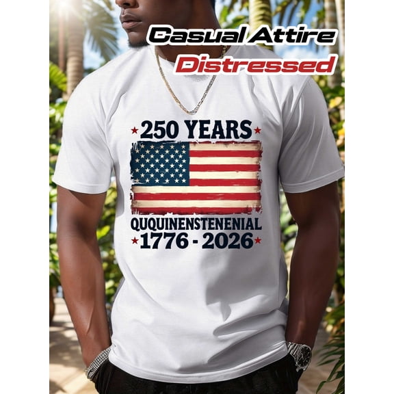 Retro 250 Years American Flag T-Shirt Vintage USA 1776-2026 Patriotic Semiquincentennial Distressed Graphic Tee for Men