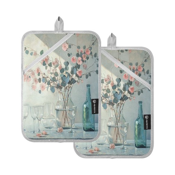 BZSMCE Pot Holder Oven Mitts Cooking baking Blossom Glass Bottle Painting Creative Pattern Size:7x9.8in