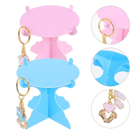 MLINS Baby Shower Gender Reveal Party Decorations with Footprint Keychains and Mini Cupcake Rack Assorted Color