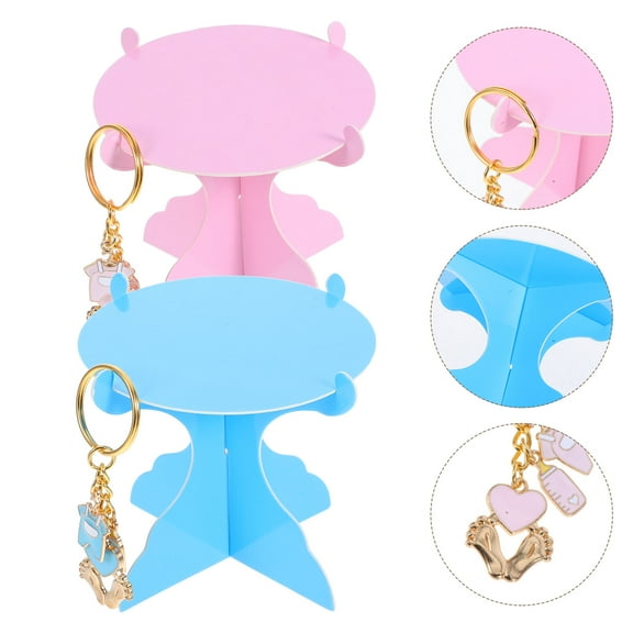 MLINS Baby Shower Gender Reveal Party Decorations with Footprint Keychains and Mini Cupcake Rack Assorted Color