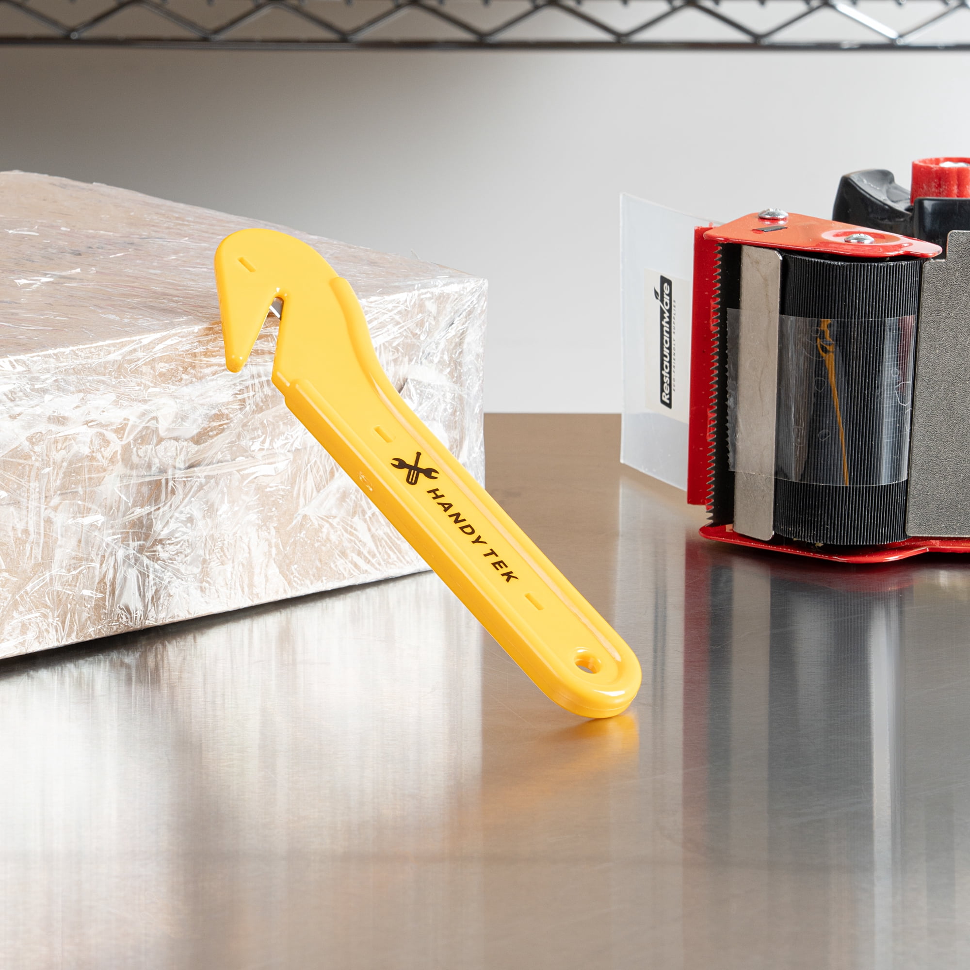 Restaurantware Safety Box Cutter 12 Pack Of Concealed Blade Box Opener Durable Ergonomic Handle Built-In Hole 6.65" × 1.87" Yellow Plastic Utility Knife For Opening Packages, Cartons, Cardboards