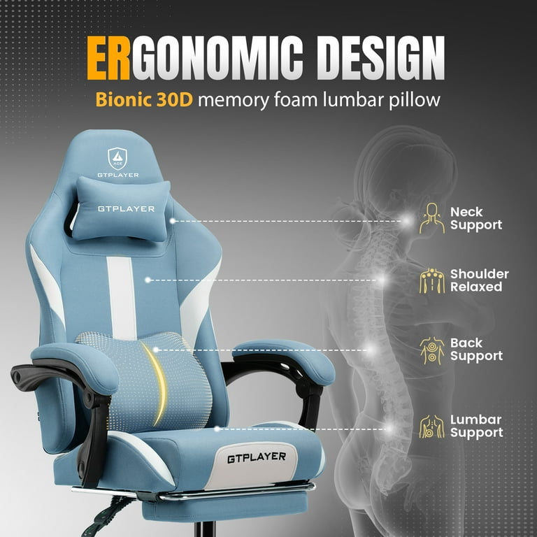 GTPLAYER Ace ProMotion Fabric Gaming Chair with Footrest, Blue GTPLAYER Ace ProMotion Fabric Gaming Chair with Footrest, Blue