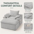 thumbnail image 4 of SESSLIFE 65" Oversized Chaise Lounge Chair Indoor, Corduroy Boneless Sofa Bed with Wide Armrest 3 Pillows, Upholstered Cloud Sofa Couches for Living Room, No Assembly Require, Light Gray, 4 of 7