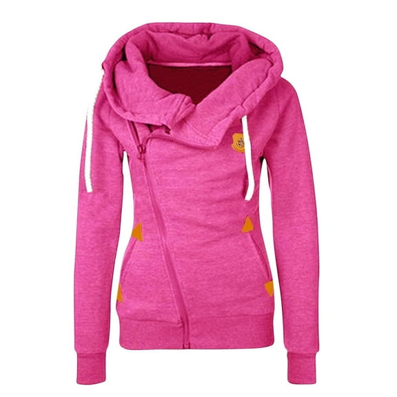 Arlun Jackets for Women Winter Hoodies Asymmetrical Skew Zipper up Warm Hooded Sweatshirt Jacket Long Sleeve Slim Fit Soft Comfortable Casual Coats Outdoor Tops with Pockets Hot Pink XL