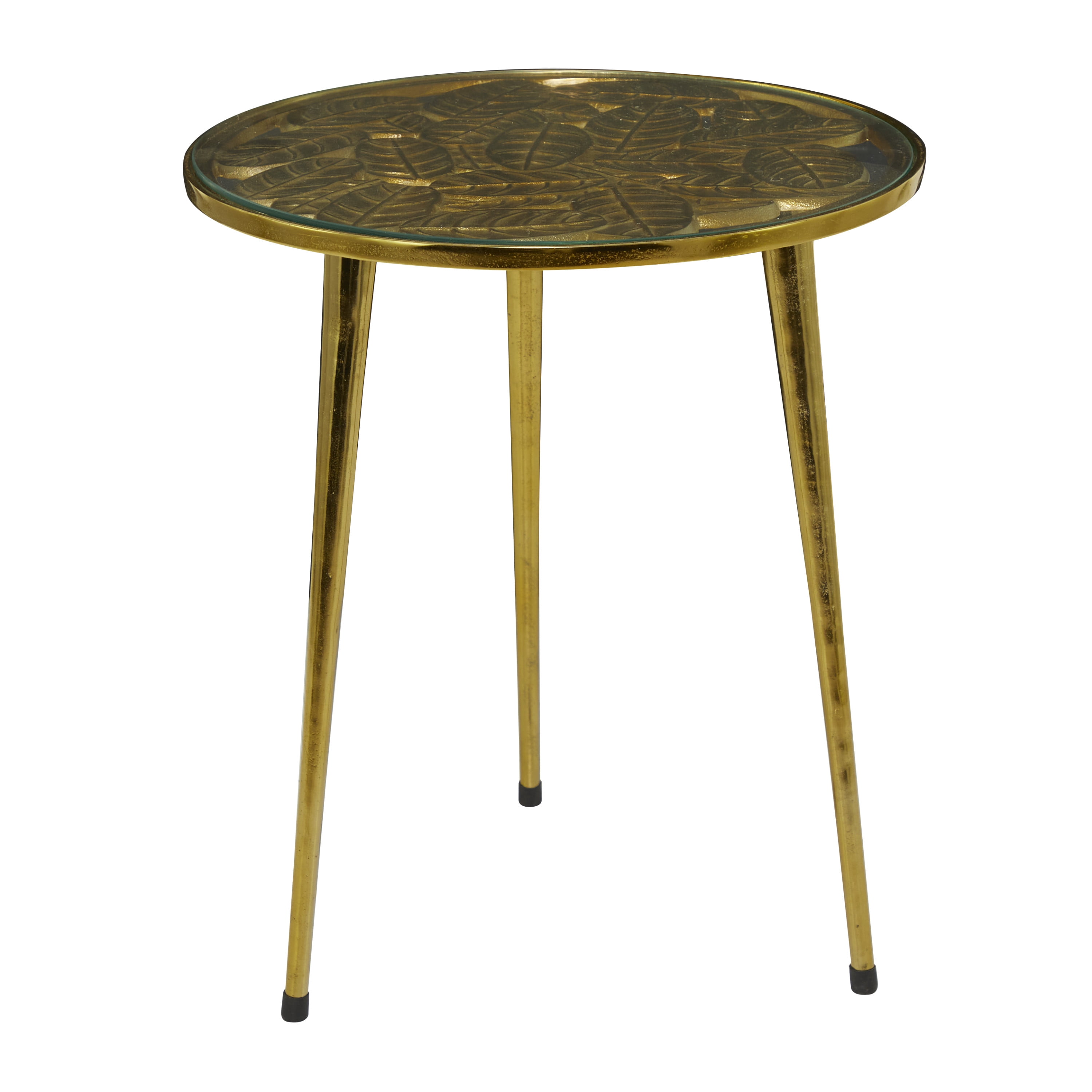 DecMode 20" x 22" Gold Aluminum Accent Table with Clear Glass Top, 1-Piece
