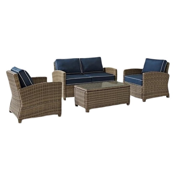 Crosley Furniture Bradenton 4 Piece Fabric Patio Sofa Set in Brown and Navy