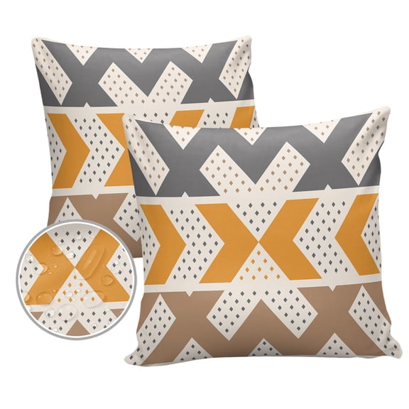 Pack of 2 Outdoor Pillow Covers, Modern Geometric Yellow Gray Brown Pattern Waterproof Square Throw Pillowcase Cushion Decorative Pillow Covers for Couch Patio Tent, 20x20 in