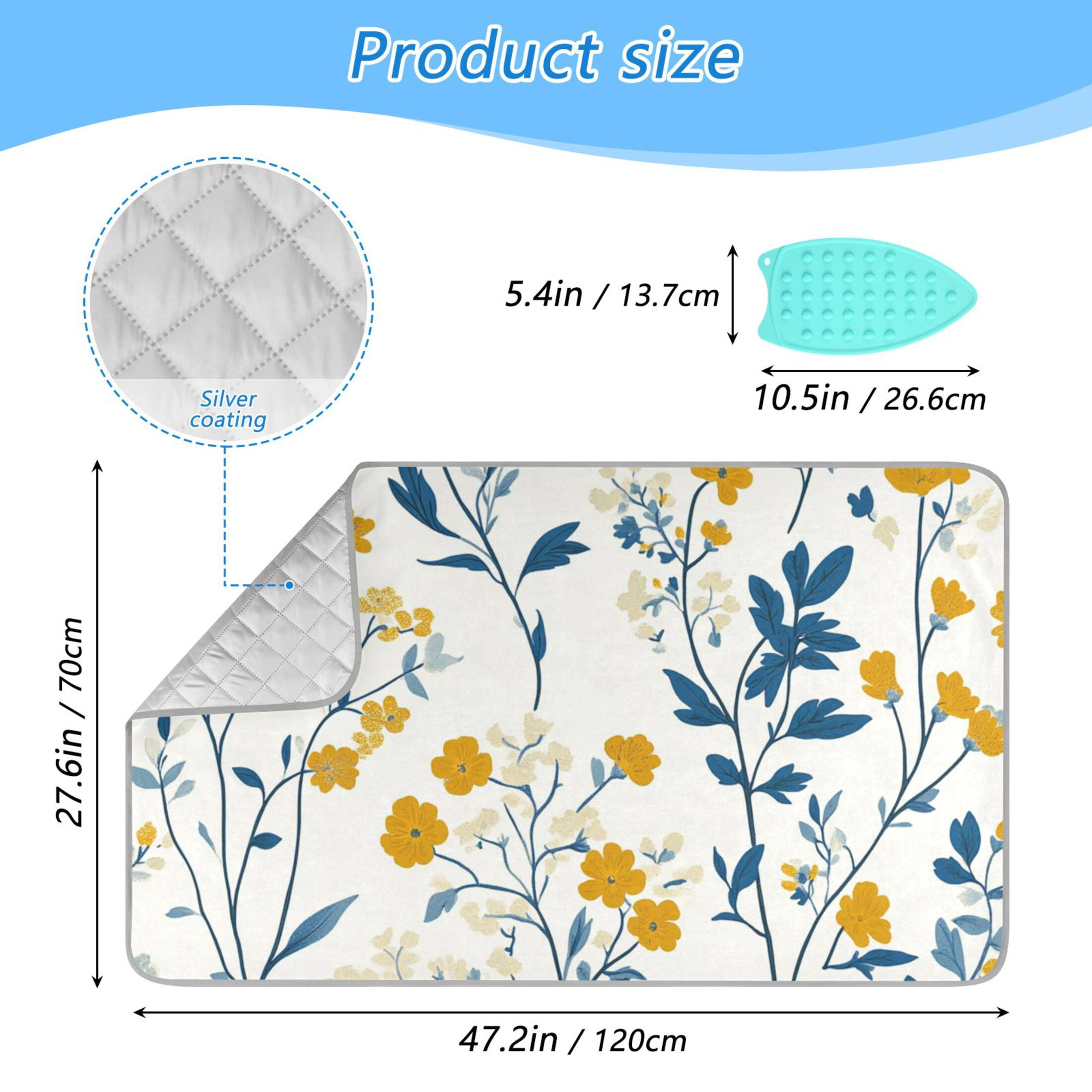 Yellow and White Tiny Florals Ironing Mat Blanket Portable Travel Ironing Pad Heat Resistant Pad 47.2" x 27.6”