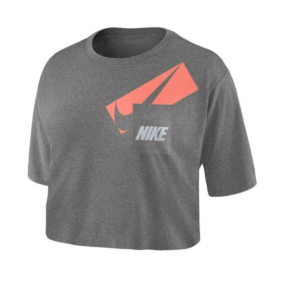 Women's Nike Logo Pocket Crop Top T-Shirt Gray Size XL