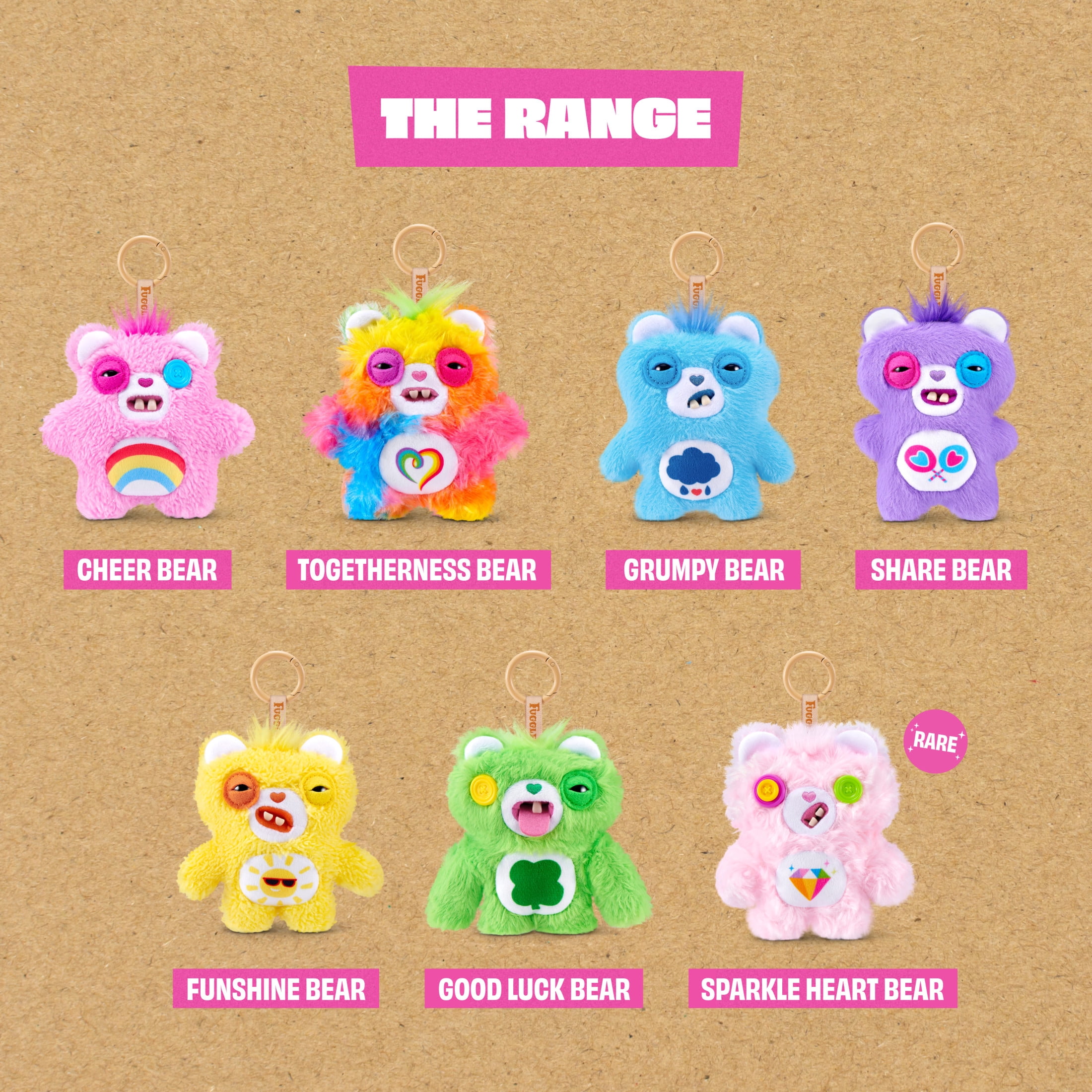 Fuggler Care Bear Keyring 5 Inch Plush Collectible Accessory by ZURU Featuring Funny Ugly Monster Design with Clip-On Key Ring, Perfect for Bags, Backpacks, and Fans