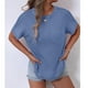 thumbnail image 4 of Mujeres de Verano Tops Nuevo Color Sólido Cuello en V Manga Corta con una Hendidura en el Doblado, Poliéster, 4 of 6