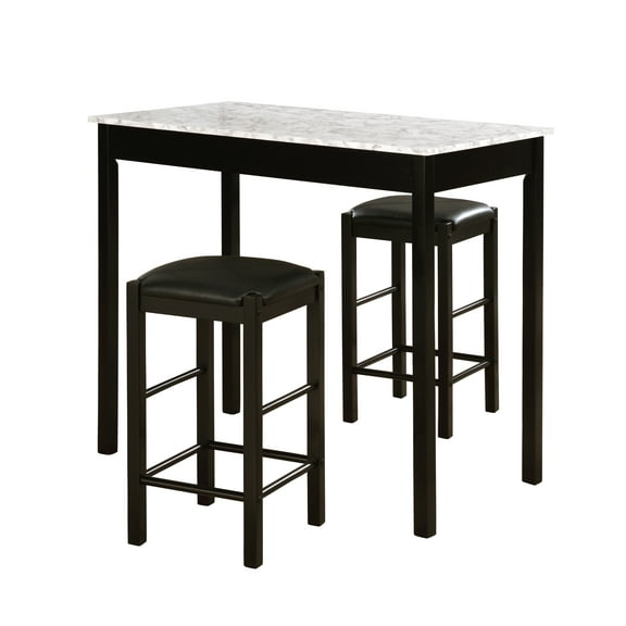 Linon Lancer 3-Piece Casual Dining Tavern Set, 25" Seat Height, Black Finish with Black Fabric