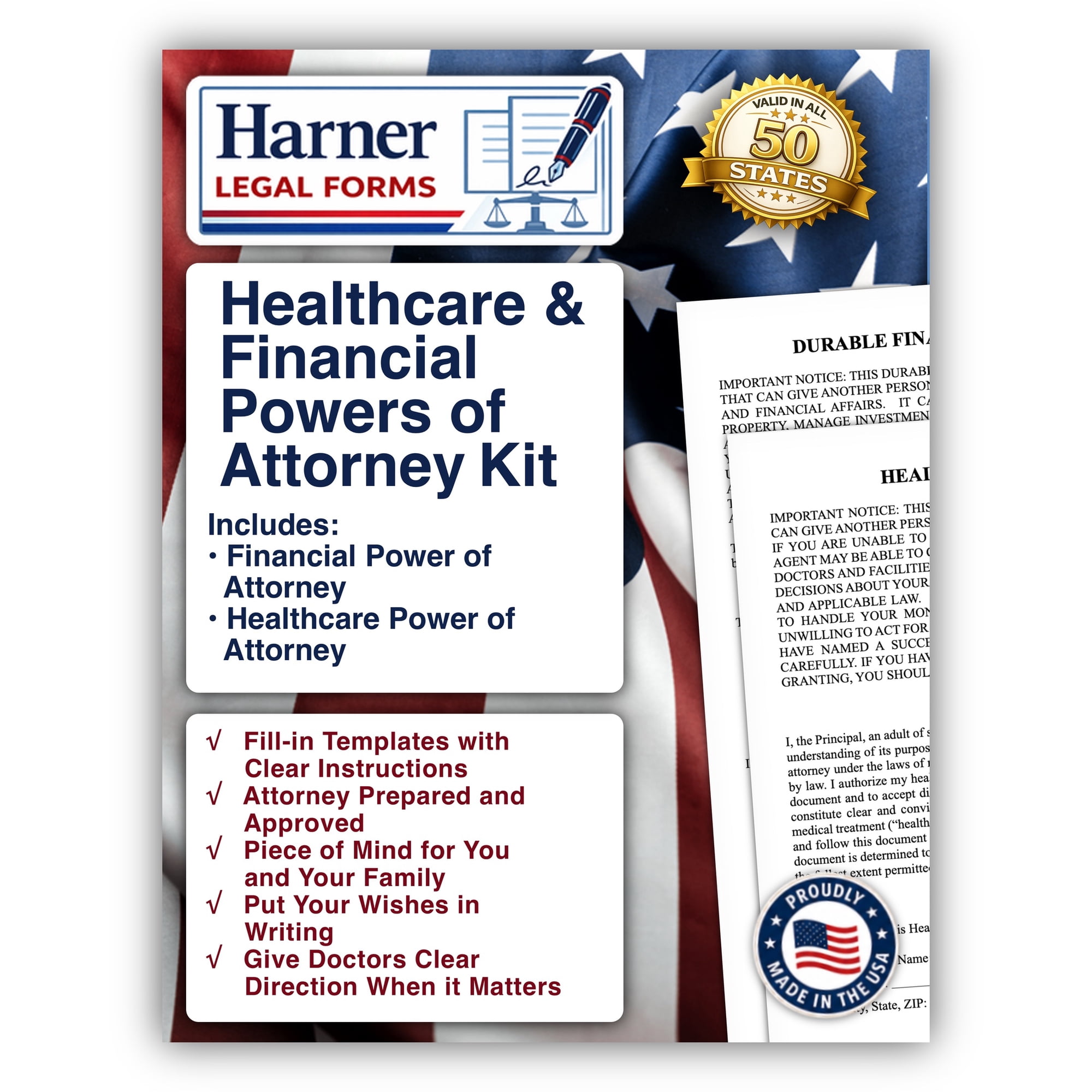 Harner Legal Forms Healthcare and Financial Powers of Attorney Kit Durable Financial POA and Medical Power of Attorney Forms with Instructions