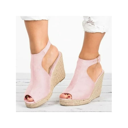 

Rotosw Women s Espadrille Wedge Sandals Platform Slingback Ladies Womens Breathable Peep Toe Pink 6