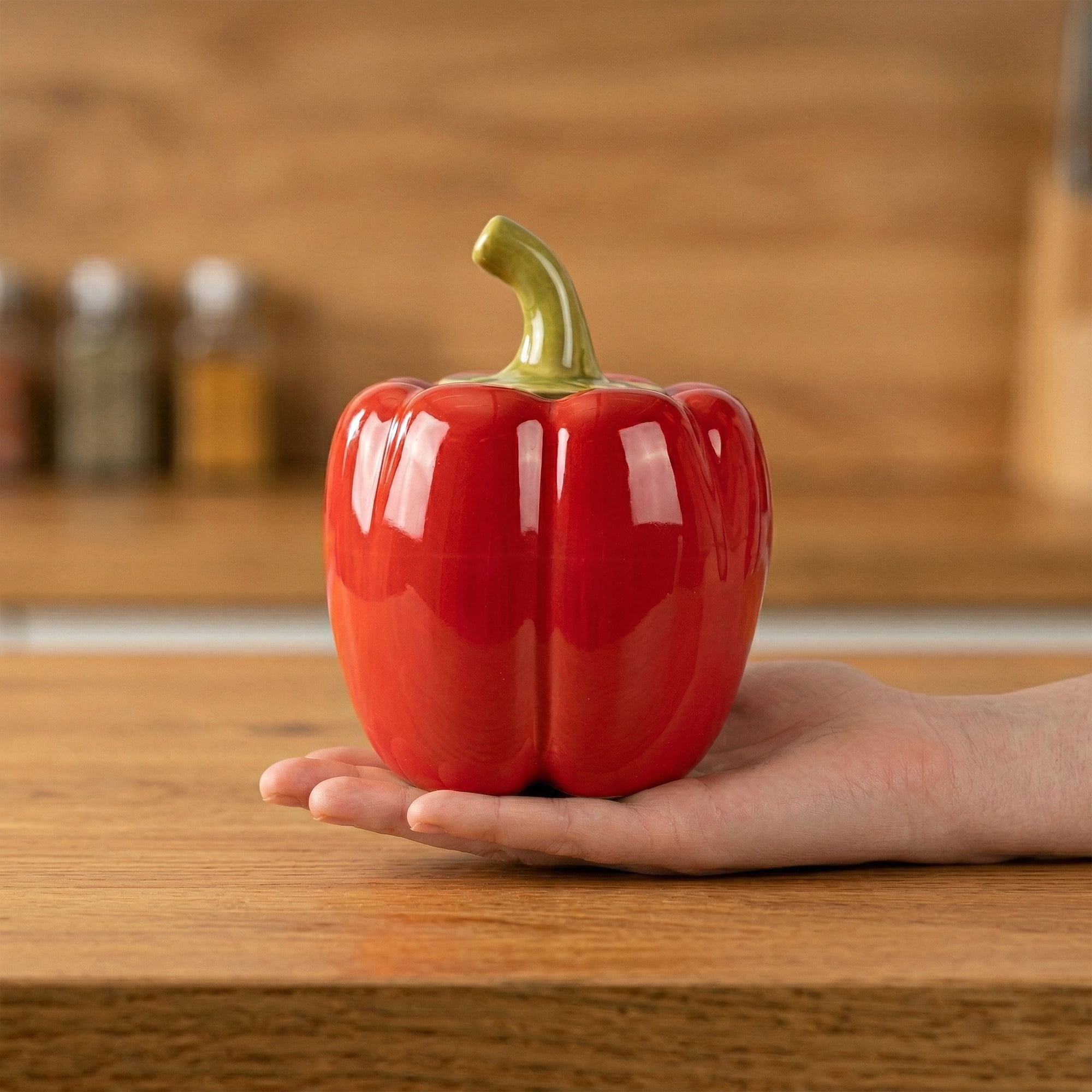 Unique Bargains Ceramic Chili Shaped Jar with Lid Cute Vegetable Jar for Decor Red