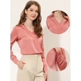 thumbnail image 2 of Blusa de oficina de satén Allegra K elegante cuello en V manga larga top de trabajo Rosa coral L, 2 of 4