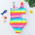 thumbnail image 3 of HQiJIAN Girls' Rainbow Stripe Swimsuit Cute Waist Slimming Bathing Suit For Kids Beach Swimwear Sizes 100, 3 of 6