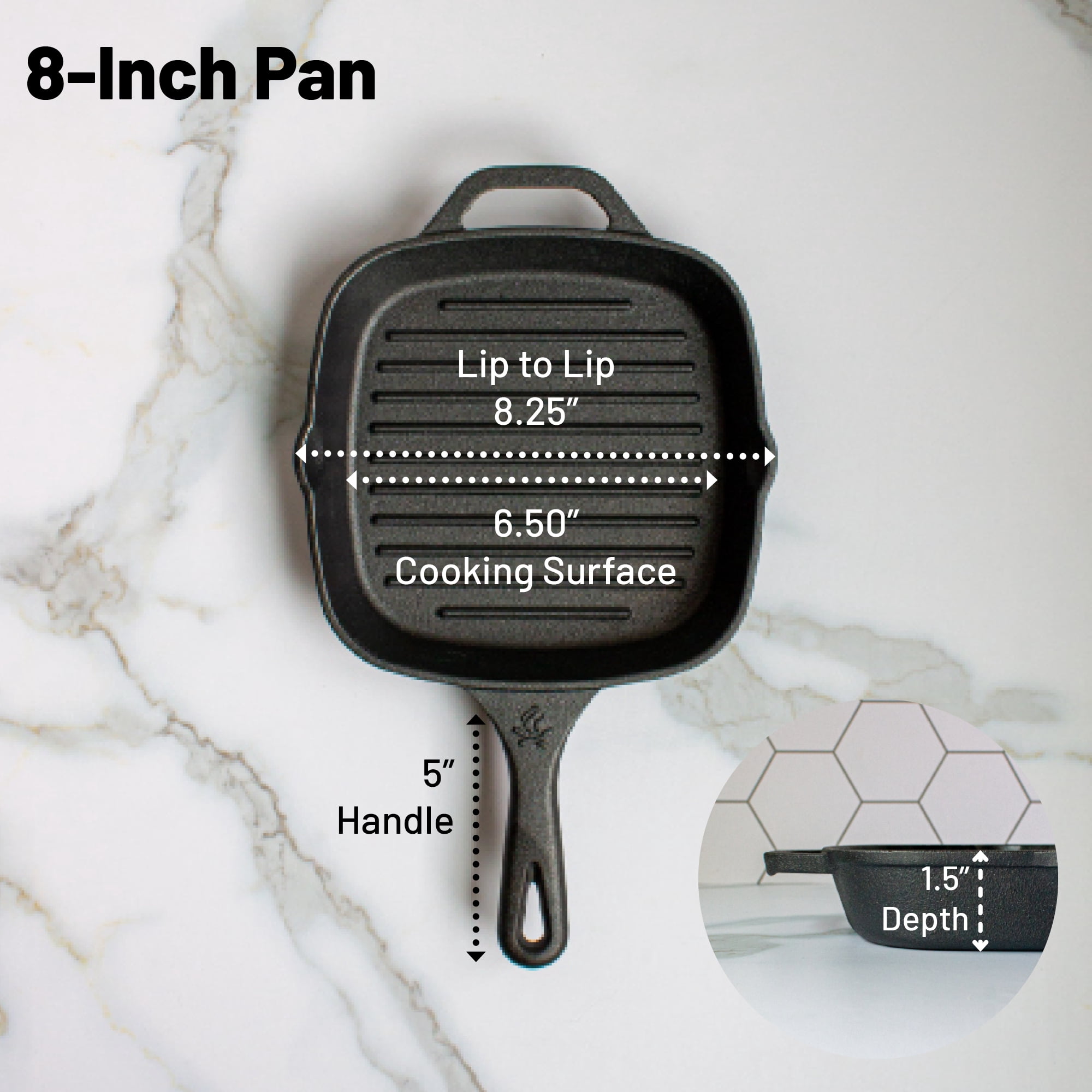 Backcountry Iron 8 Inch Square Grill Pan Medium Pre-Seasoned Cast Iron