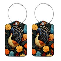 2 Pack PU Leather Luggage Tags for Suitcase with Privacy Flap, Name ID Label and Metal Loop for Women Men Girls, Thanksgiving Turkey Leaves