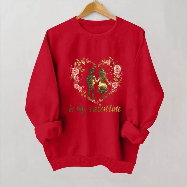 Nuoqisi Chandails d'Été de la Saint-Valentin pour Femmes, Mode, Tuniques Ajustées, Chandails Imprimés, Col Rond, Manches Longues, Hauts, Blouse de Printemps